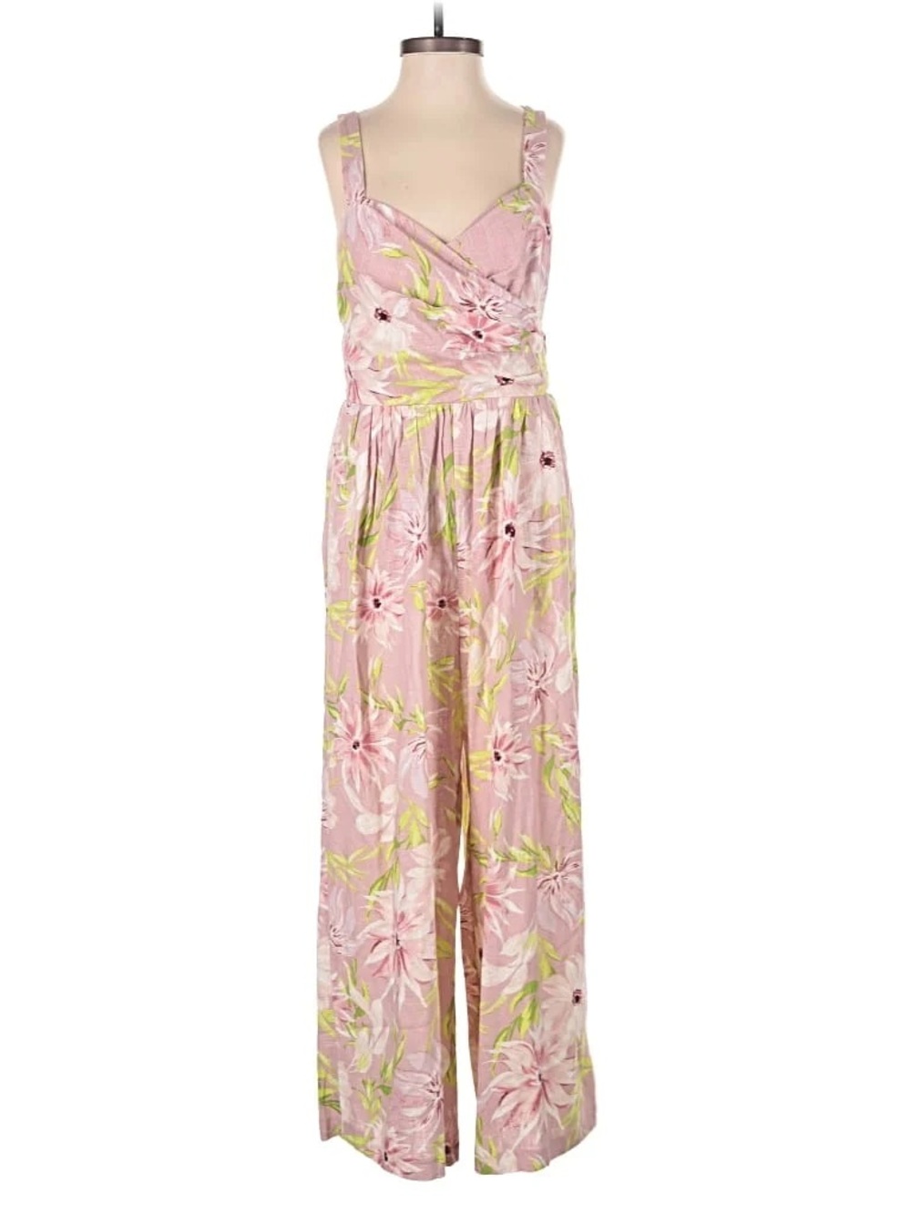 Express Pink Floral Wrap Wide-Leg Jumpsuit